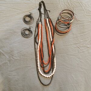 Premier Designs Bronze and Orange Necklace Set